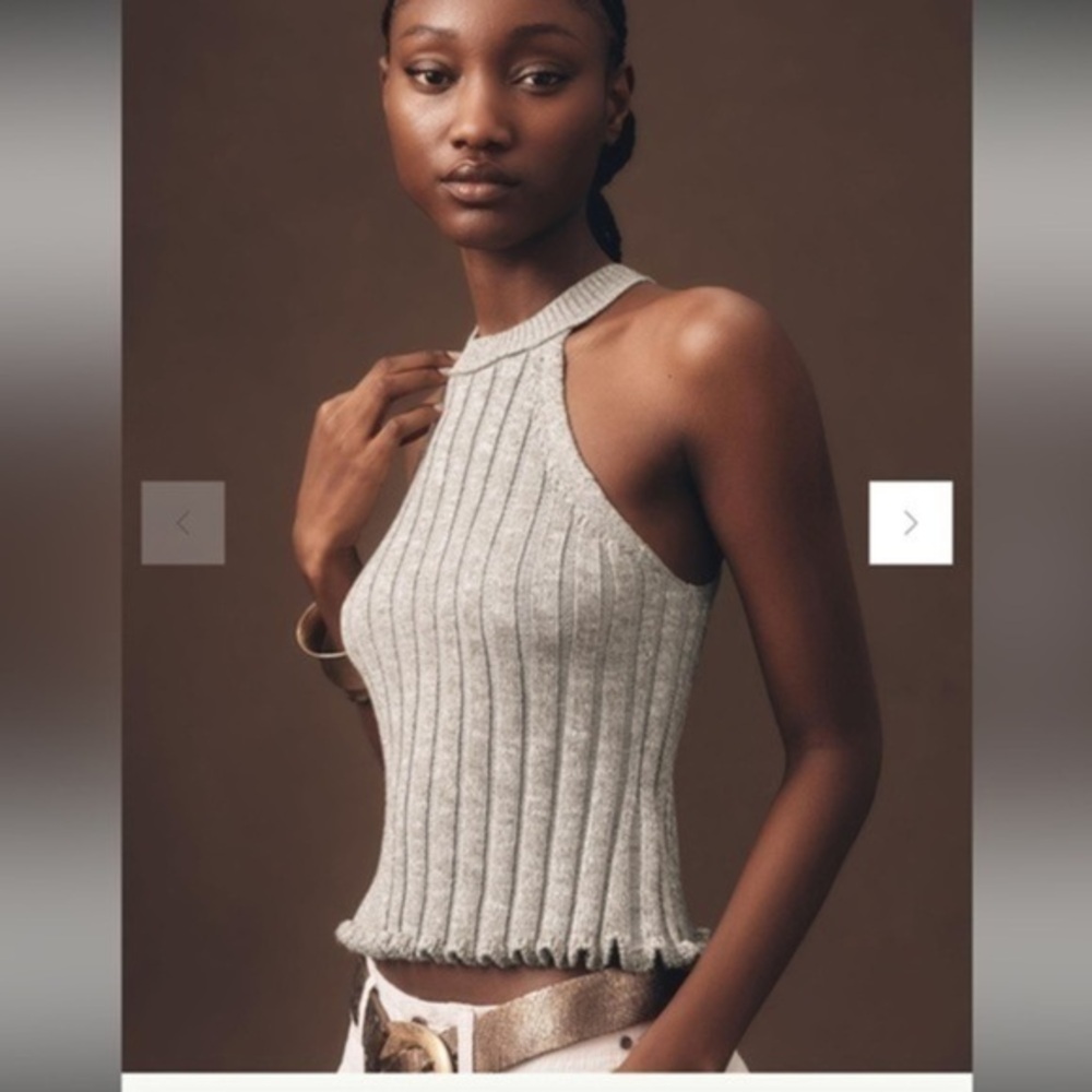 PILCRO Gray Ribbed Knit Halter Top XL minimalist y2k basic cottagecore